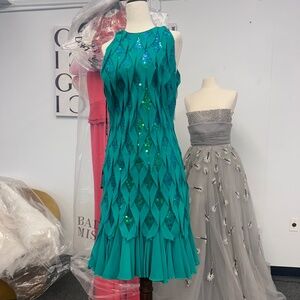 Tadashi Shoji green sequin dress sz S NWT